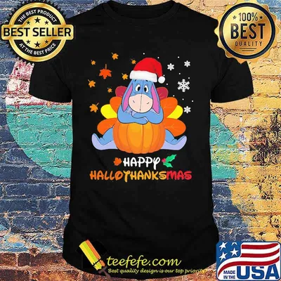Eeyore donkey happy hallothanksmas halloween thanksgiving christmas shirt