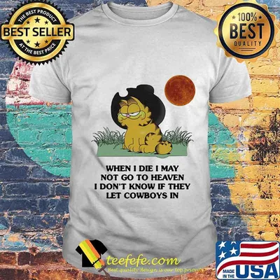 Garfield cat when i die i may not go to heaven i don't know if they let cowboys in sunset shirt