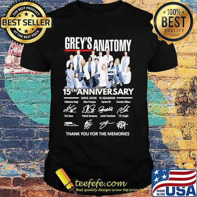 Grey's anatomy 15th anniversary 2005 2020 15 seasons thank you for the memories signatures shirt