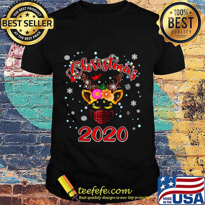 Lockdown christmas 2020 unicorn reindeer red plaid face mask shirt