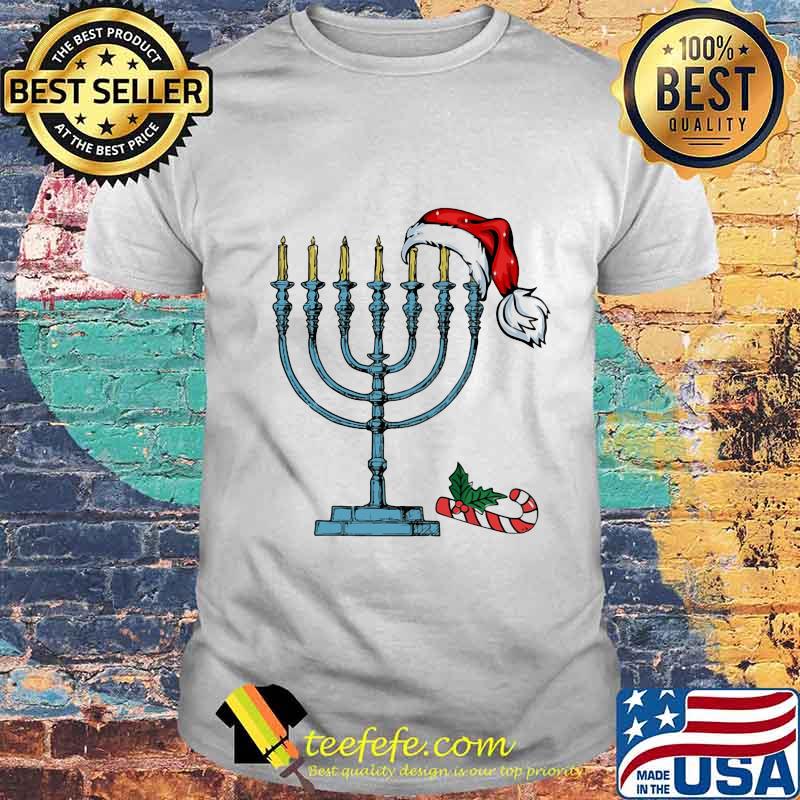 Menorah Hat Santa Clause Merry Xmas Shirt