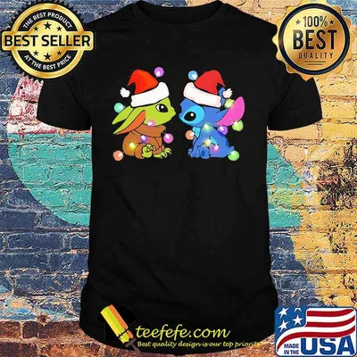 Merry christmas baby yoda and stitch lights shirt
