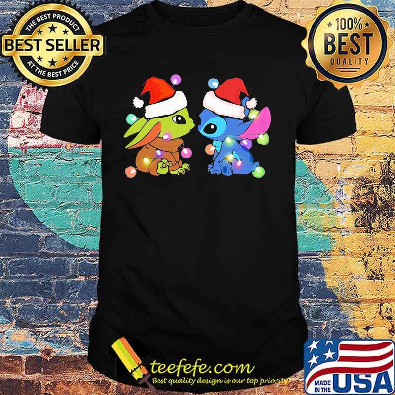 Merry christmas baby yoda and stitch lights shirt