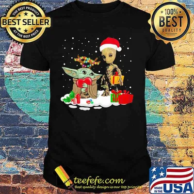 Merry christmas baby yoda hug heart and baby groot shirt