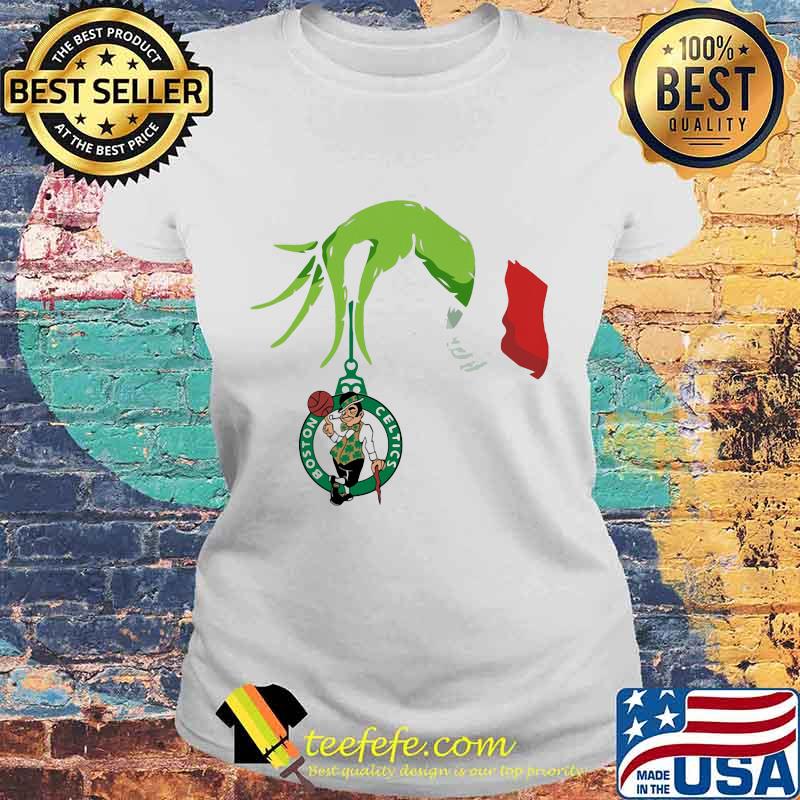 Merry christmas grinch holding boston celtics basketball logo s Laides tee Merry christmas grinch holding boston celtics basketball logo s Laides tee