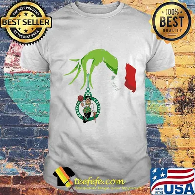 Merry christmas grinch holding boston celtics basketball logo shirt