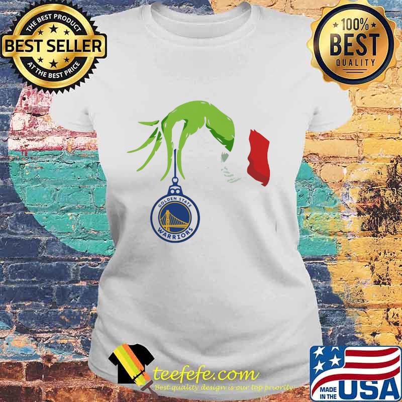 Merry christmas grinch holding golden state warriors logo s Laides tee Merry christmas grinch holding golden state warriors logo s Laides tee