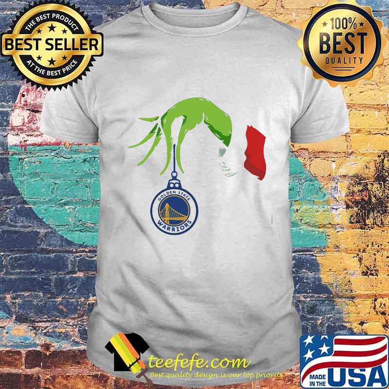 Merry christmas grinch holding golden state warriors logo shirt
