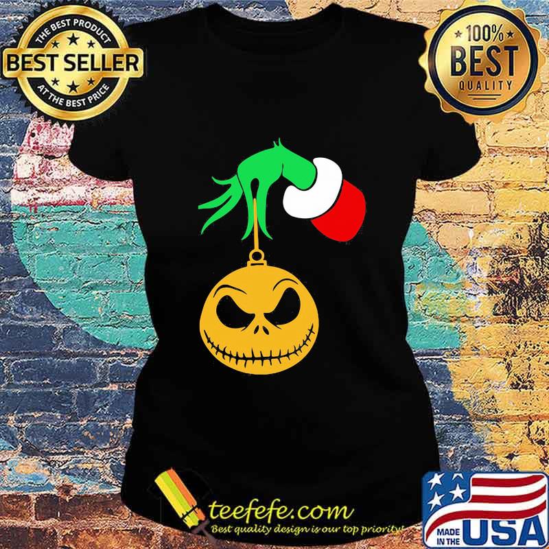 Merry christmas grinch holding jack skellington s Ladies tee Merry christmas grinch holding jack skellington s Ladies tee