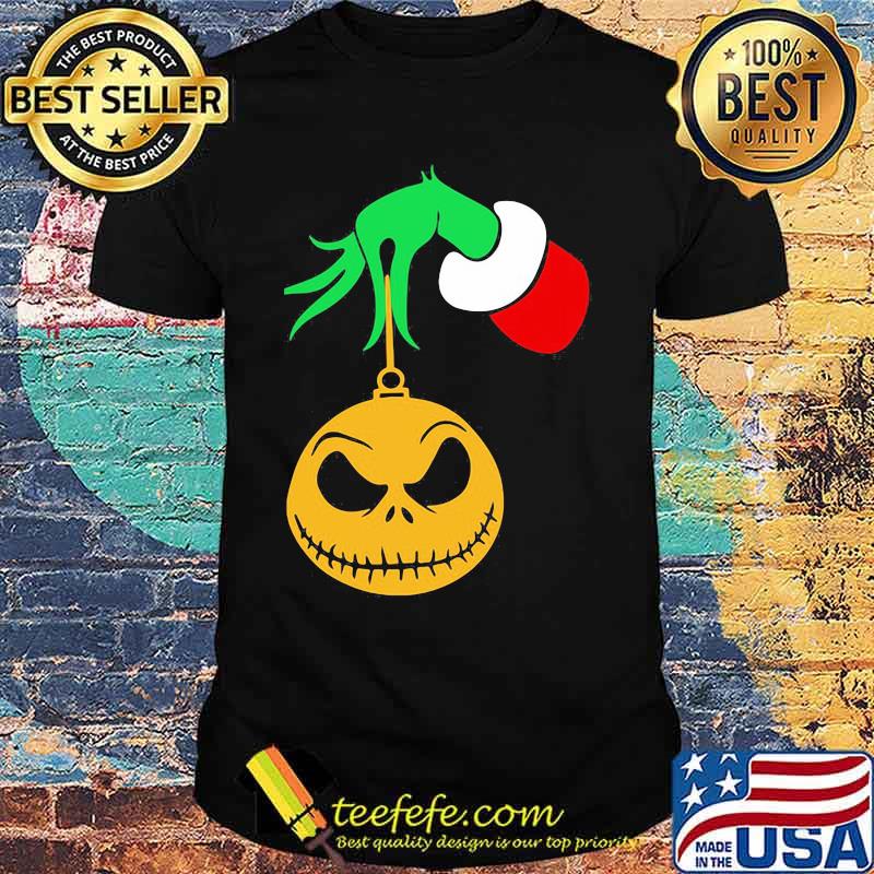 Merry christmas grinch holding jack skellington shirt