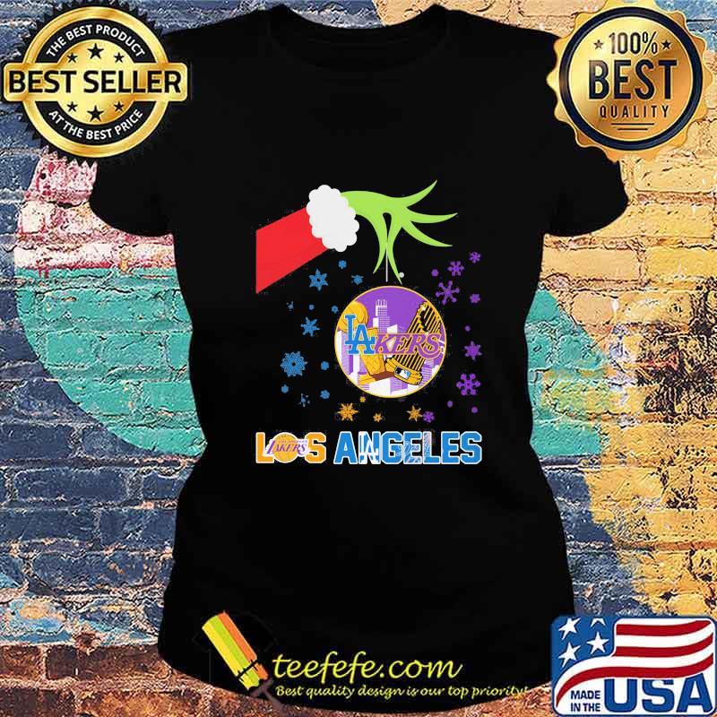 Merry christmas grinch holding los angeles lakers s Ladies tee Merry christmas grinch holding los angeles lakers s Ladies tee