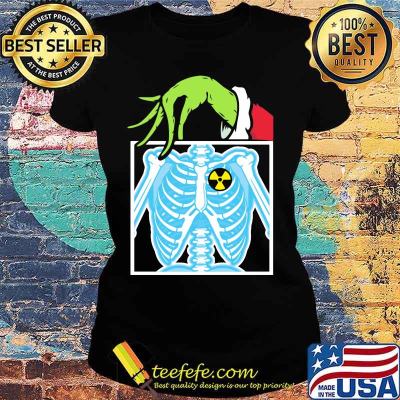 Merry christmas grinch holding skeleton s Ladies tee Merry christmas grinch holding skeleton s Ladies tee