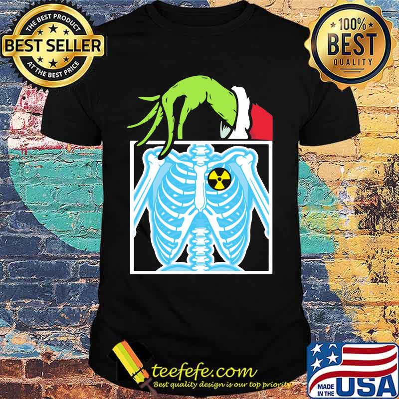 Merry christmas grinch holding skeleton shirt