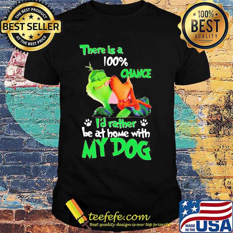 Merry christmas grinch there is a 100% chance i'd rather be at home with my dog shirt