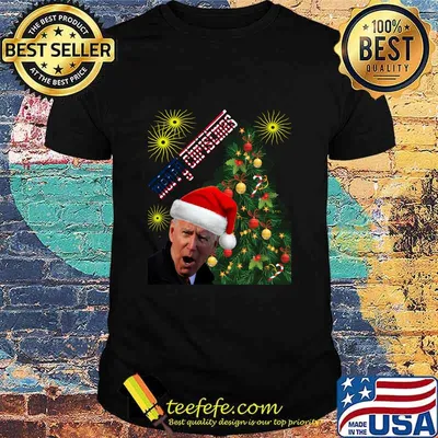 Merry Christmas Xmastree Joe Biden Wear Santa Hat American Flag Shirt