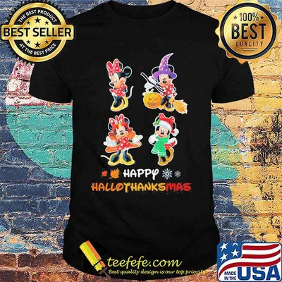 Mickey mouse and minnie mouse happy hallothanksmas halloween thanksgiving christmas shirt