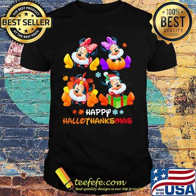 Minnie and mickey mouse happy hallothanksmas halloween thanksgiving christmas shirt