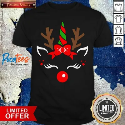 Nice Unicorn Face Reindeer Antlers Christmas Funny Pet Kids Gifts Shirt