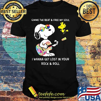 Official Snoopy And Woodstock Gimme The Beat And Free My Soul I Wanna Get Lost In Your Rock And Roll Shirt