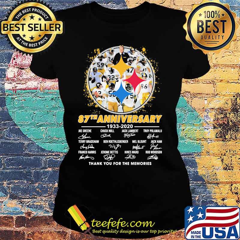 Pittsburgh steelers football 87th anniversary 1933 2020 thank you for the memories signatures s Ladies tee Pittsburgh steelers football 87th anniversary 1933 2020 thank you for the memories signatures s Ladies tee