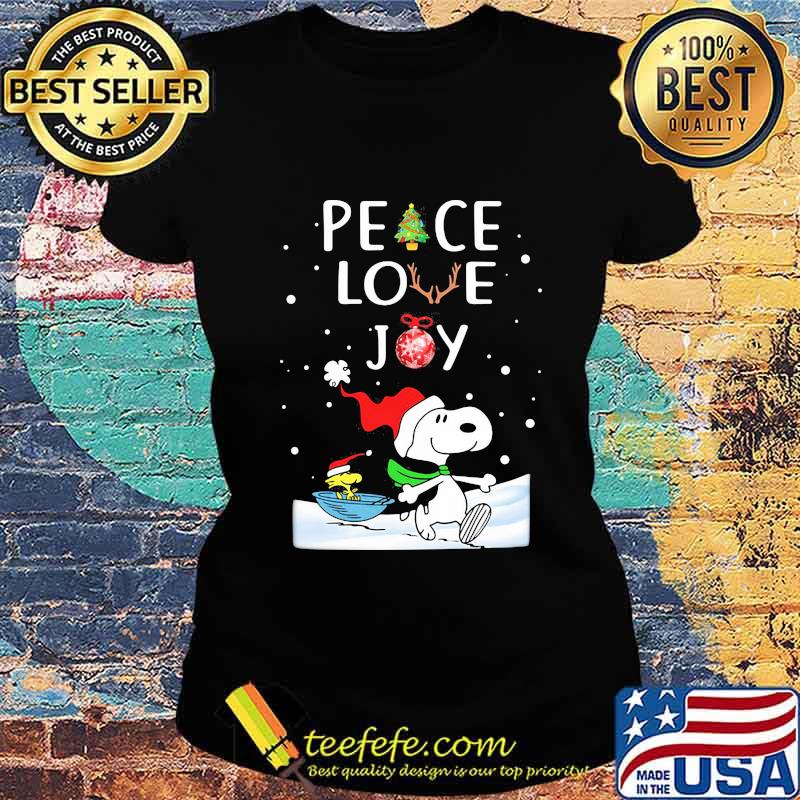 Snoopy and woodstock christmas peace love joy s Ladies tee Snoopy and woodstock christmas peace love joy s Ladies tee