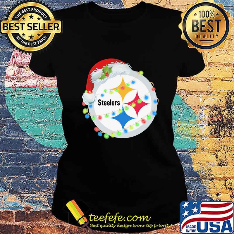 Sparkling Lights Logo Steelers Hat Santa Merry Christmas Shirt Ladies tee Sparkling Lights Logo Steelers Hat Santa Merry Christmas Shirt Ladies tee