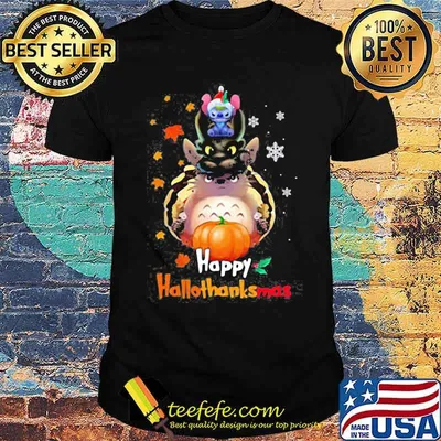 Stitch toothless and ghibli happy hallothanksmas halloween thanksgiving christmas shirt