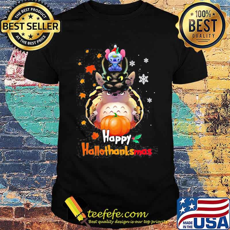 Stitch toothless and ghibli happy hallothanksmas halloween thanksgiving christmas shirt