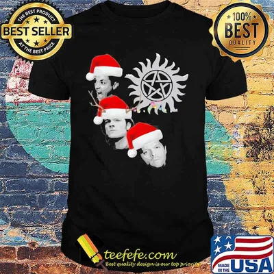 Supernatural characters hat light merry christmas shirt