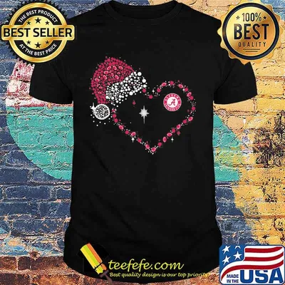 Alabama Crimson Tide Football Heart Snoopy Wear Santa Hat Christmas Shirt