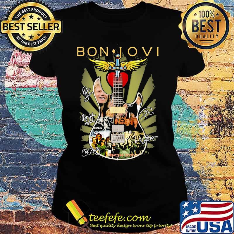 Bon Jovi Guitar God Heart Signature Shirt Ladies tee Bon Jovi Guitar God Heart Signature Shirt Ladies tee