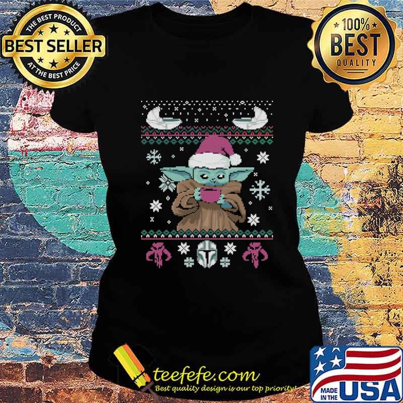 Christmas Coffee yoda baby wear hat santa Shirt Ladies tee Christmas Coffee yoda baby wear hat santa Shirt Ladies tee