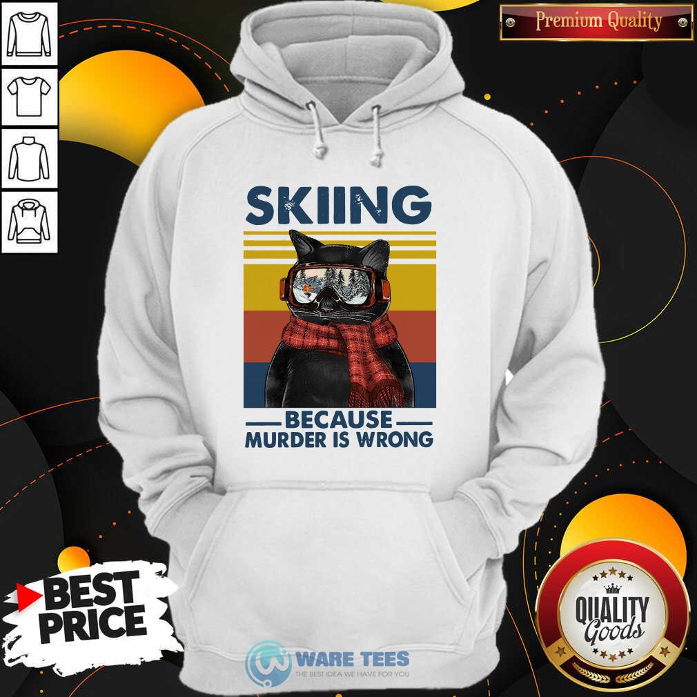 Good Black Cat Skiing Because Murder Is Wrong Vintage Retro Shirt