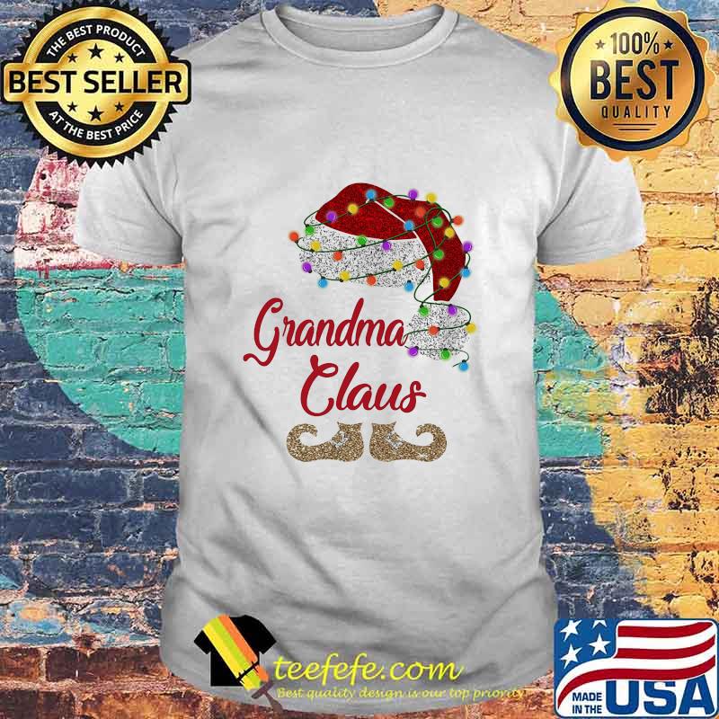 Grandma Claus Hat Santa Lights Merry Christmas Shirt