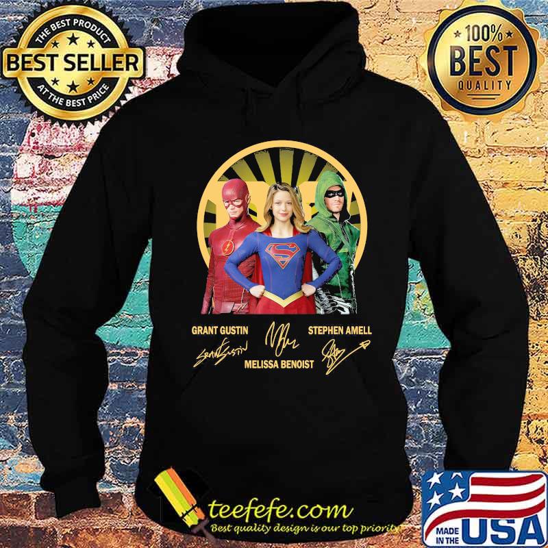 Grant Gustin Melissa Benoist Stephen Amell Heros Signuature Shirt Hoodie Grant Gustin Melissa Benoist Stephen Amell Heros Signuature Shirt Hoodie