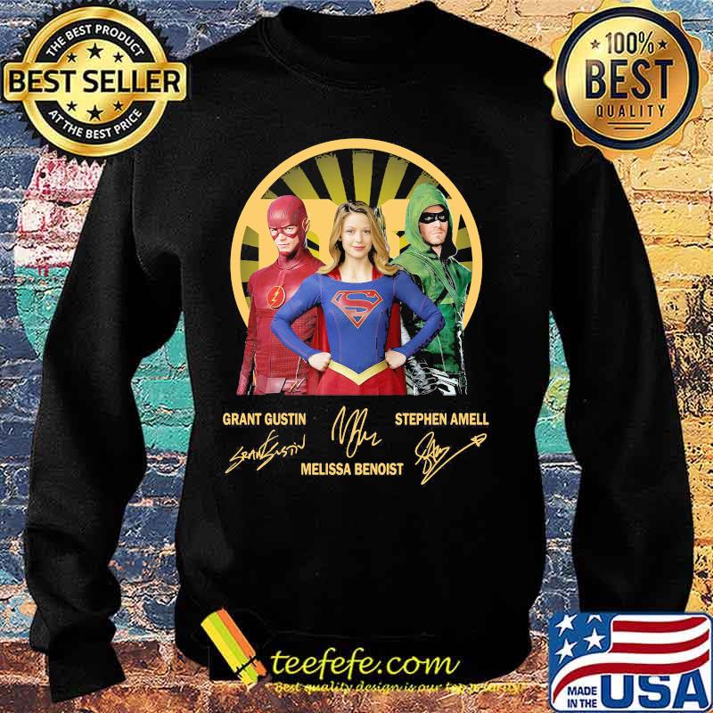 Grant Gustin Melissa Benoist Stephen Amell Heros Signuature Shirt Sweater Grant Gustin Melissa Benoist Stephen Amell Heros Signuature Shirt Sweater