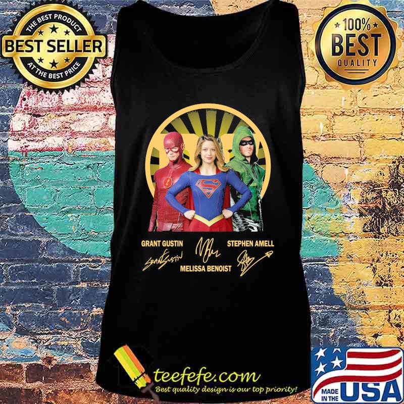 Grant Gustin Melissa Benoist Stephen Amell Heros Signuature Shirt Tank top Grant Gustin Melissa Benoist Stephen Amell Heros Signuature Shirt Tank top
