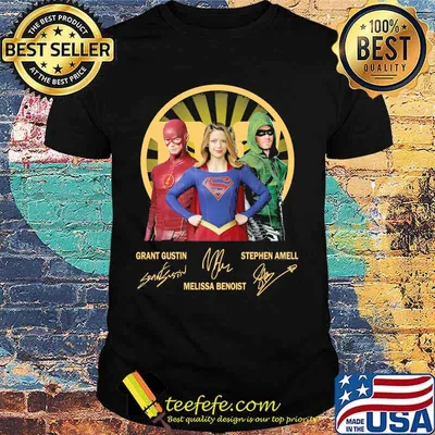 Grant Gustin Melissa Benoist Stephen Amell Heros Signuature Shirt