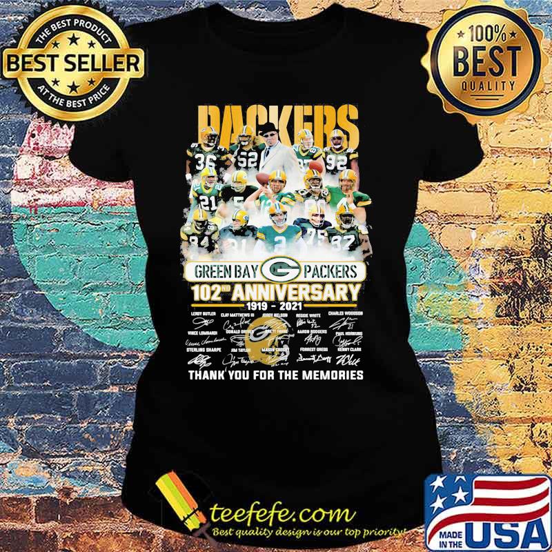 Green Bay Packers 102th Anniversary 1919 2021 Thank You For The Memories Signature Shirt Ladies tee Green Bay Packers 102th Anniversary 1919 2021 Thank You For The Memories Signature Shirt Ladies tee