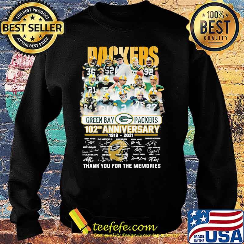Green Bay Packers 102th Anniversary 1919 2021 Thank You For The Memories Signature Shirt Sweater Green Bay Packers 102th Anniversary 1919 2021 Thank You For The Memories Signature Shirt Sweater