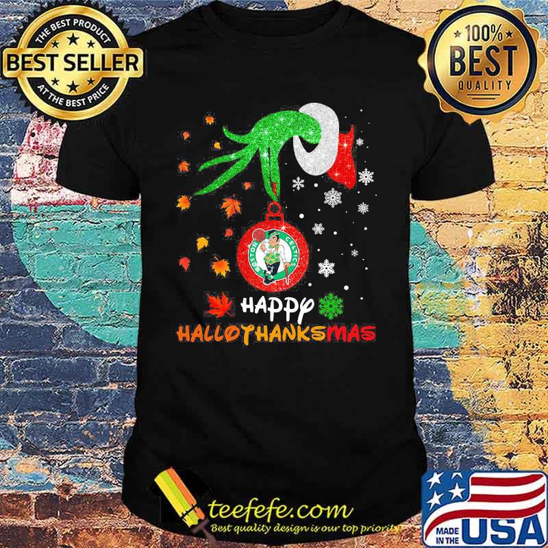 Grinch Boston Celtics happy hallothanksmas shirt