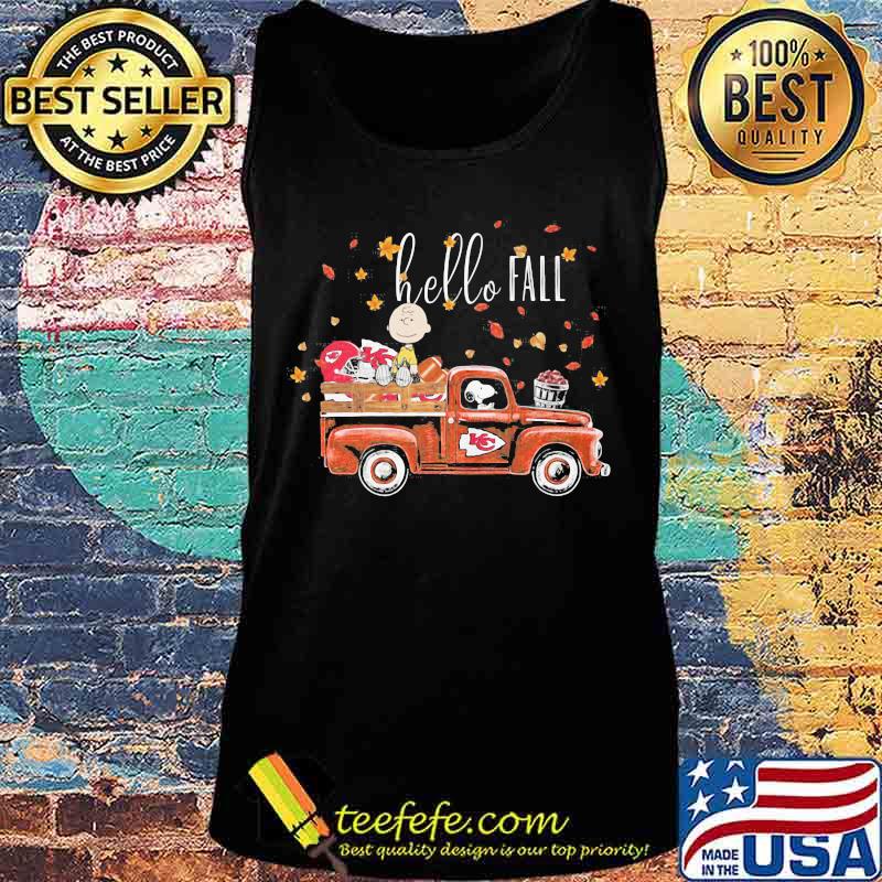 Hello Fall Snoopy Ricing Car Red With Peanuts Kansas City Chiefs Shirt Tank top Hello Fall Snoopy Ricing Car Red With Peanuts Kansas City Chiefs Shirt Tank top