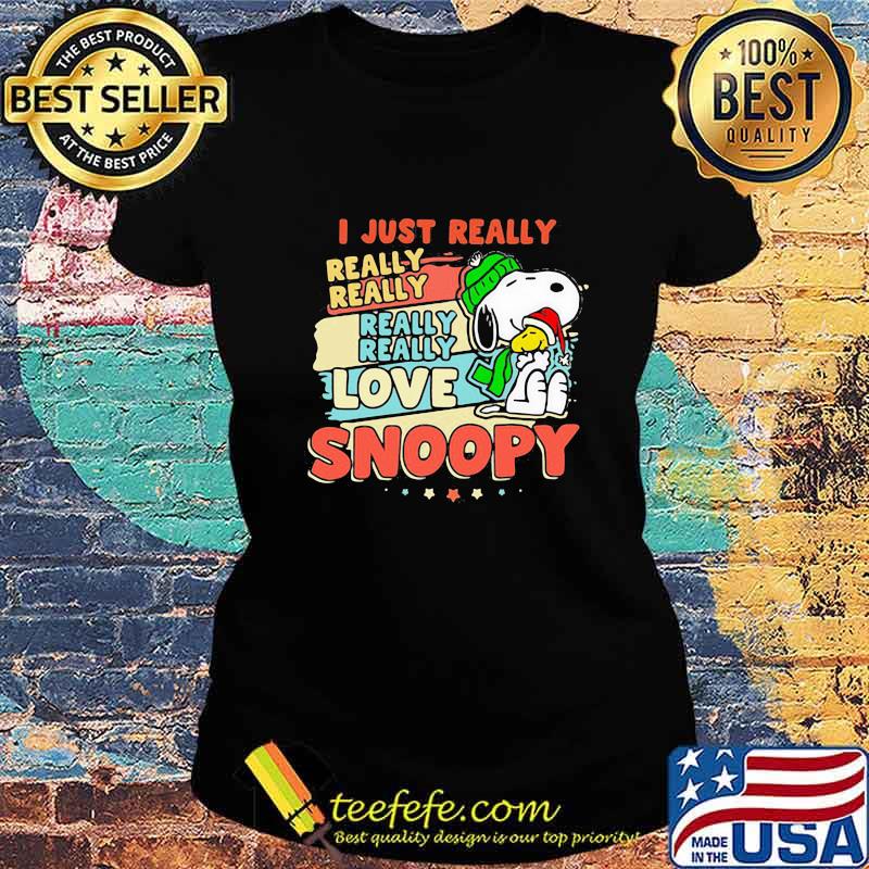 I Just Really Love Snoopy Woodstock Wear Santa Hat Christmas Vintage Shirt Ladies tee I Just Really Love Snoopy Woodstock Wear Santa Hat Christmas Vintage Shirt Ladies tee