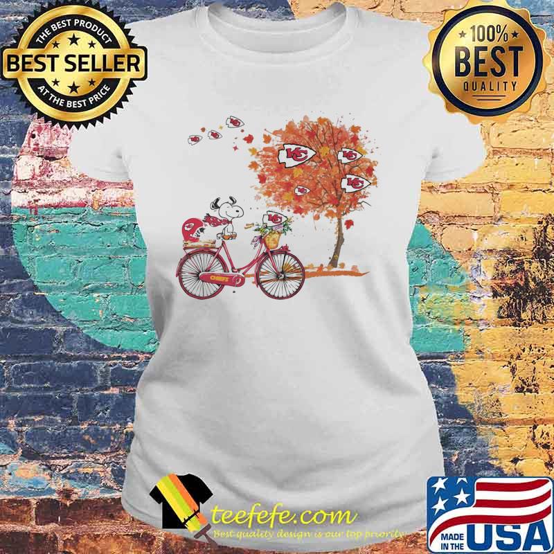 Maple Leaves Snoopy Riding Bike Logo Kansas City Chiefs Shirt Laides tee Maple Leaves Snoopy Riding Bike Logo Kansas City Chiefs Shirt Laides tee