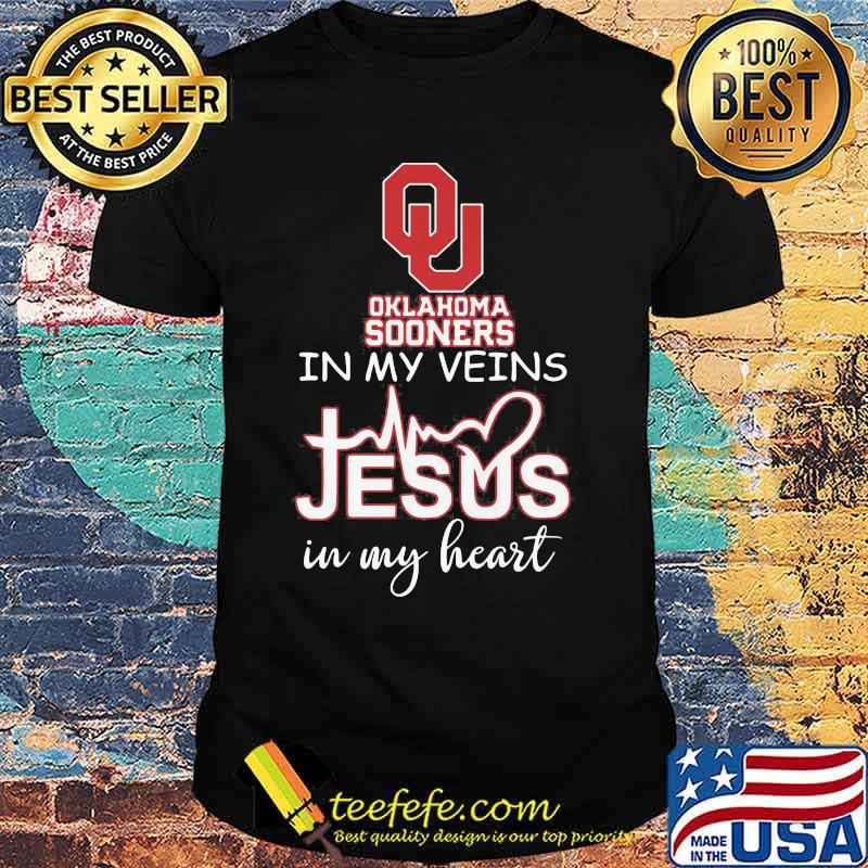 Oklahoma Sooners In My Veins Jesus In My Heart Football Shirt