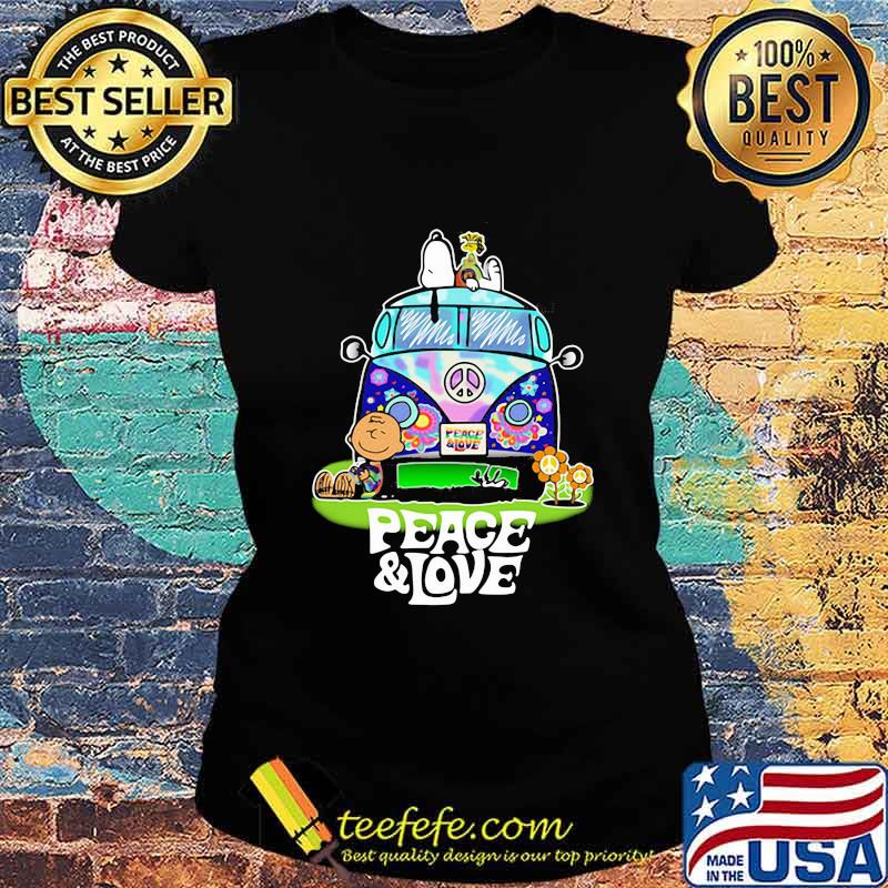 Peace Love Lgbt Bus Peanuts Snoopy Woodtosck Shirt Ladies tee Peace Love Lgbt Bus Peanuts Snoopy Woodtosck Shirt Ladies tee