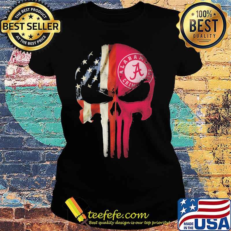 Skull American Flag Logo Alabama Crimson Football Team Shirt Ladies tee Skull American Flag Logo Alabama Crimson Football Team Shirt Ladies tee