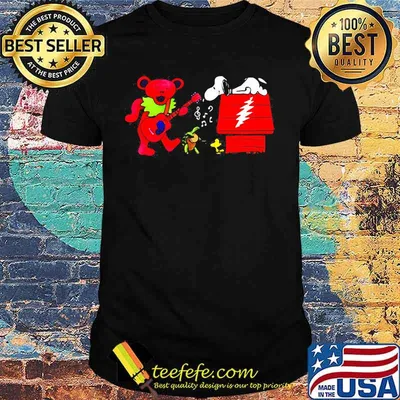 Snoopy Listen To Music Bear Guitar Dark Star Grateful Dead Steal Shirt