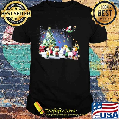 Snoopy Santa Riding Woodstock Peanuts Christmastree Xmas Shirt