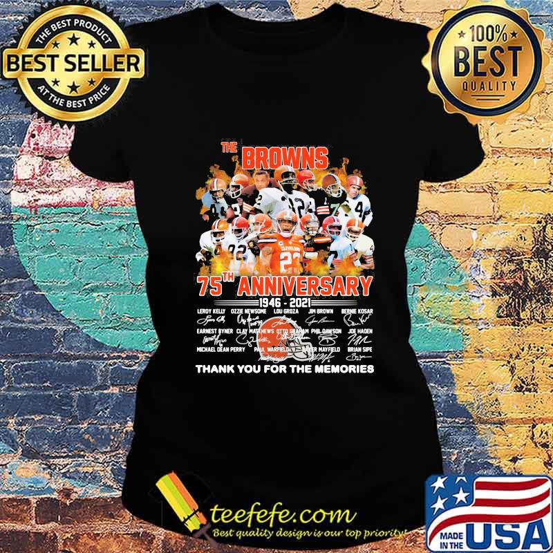 The Brown 75th Anniversary 1945 2020 Thank You For The Memories Signuature Football Shirt Ladies tee The Brown 75th Anniversary 1945 2020 Thank You For The Memories Signuature Football Shirt Ladies tee
